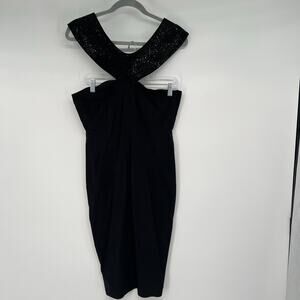 Home Store Rhinestone Halter Strap Dress Women's Size 42 US 12 Black Sheath Fit